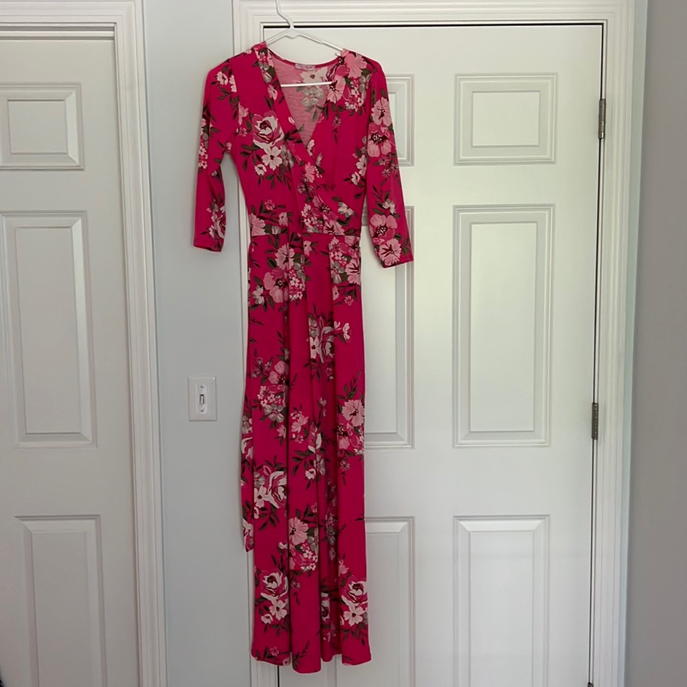 Pink Lily long Cotten maxi floral dress